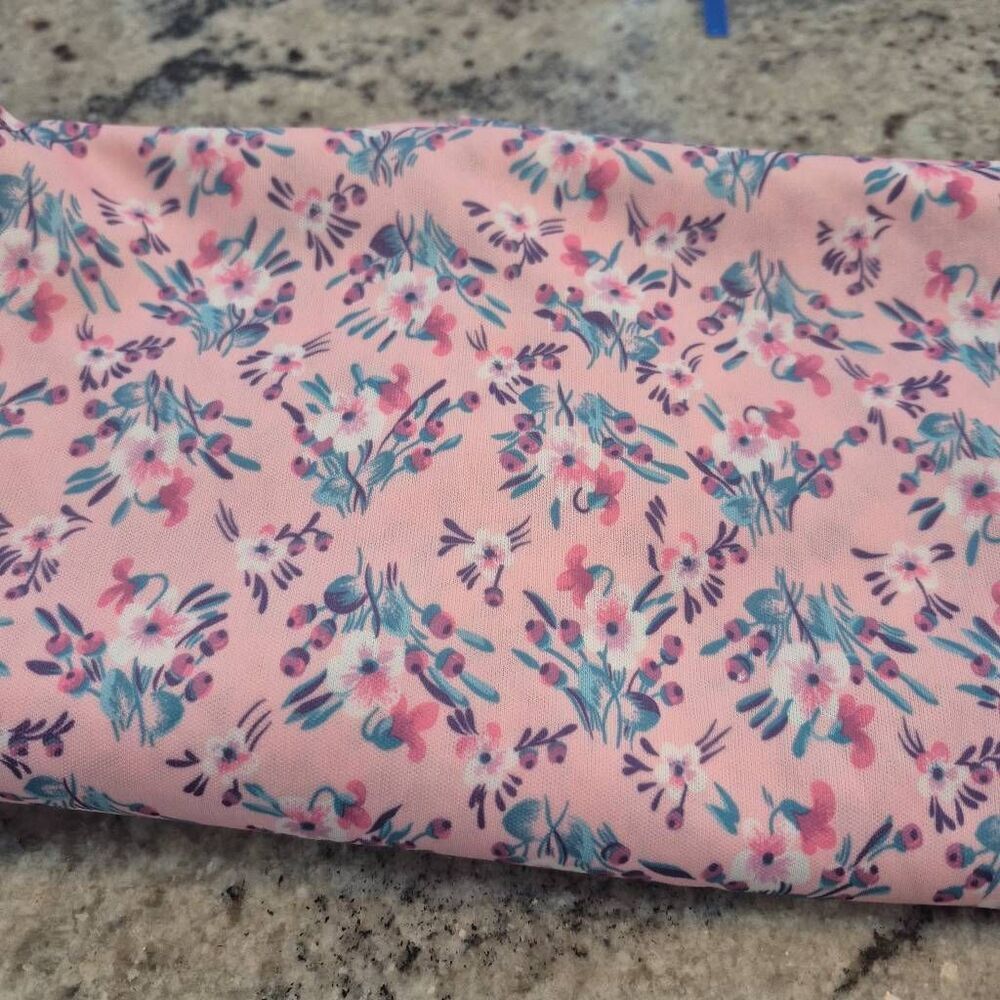 Fabric, Pink & Blue Floral Poly Knit, 2yds x 60", Vintage